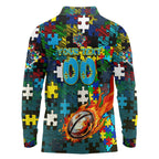 Titans Autism Awareness Long Sleeve Polo Shirt Puzzle Flames Rugby Ball