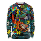 Titans Autism Awareness Long Sleeve Shirt Puzzle Flames Rugby Ball