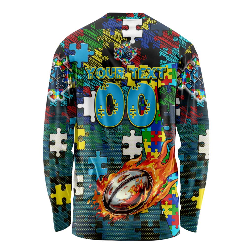 Titans Autism Awareness Long Sleeve Shirt Puzzle Flames Rugby Ball