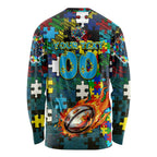 Titans Autism Awareness Long Sleeve Shirt Puzzle Flames Rugby Ball