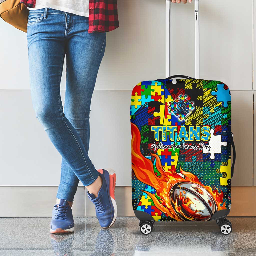 Titans Autism Awareness Luggage Cover Puzzle Flames Rugby Ball