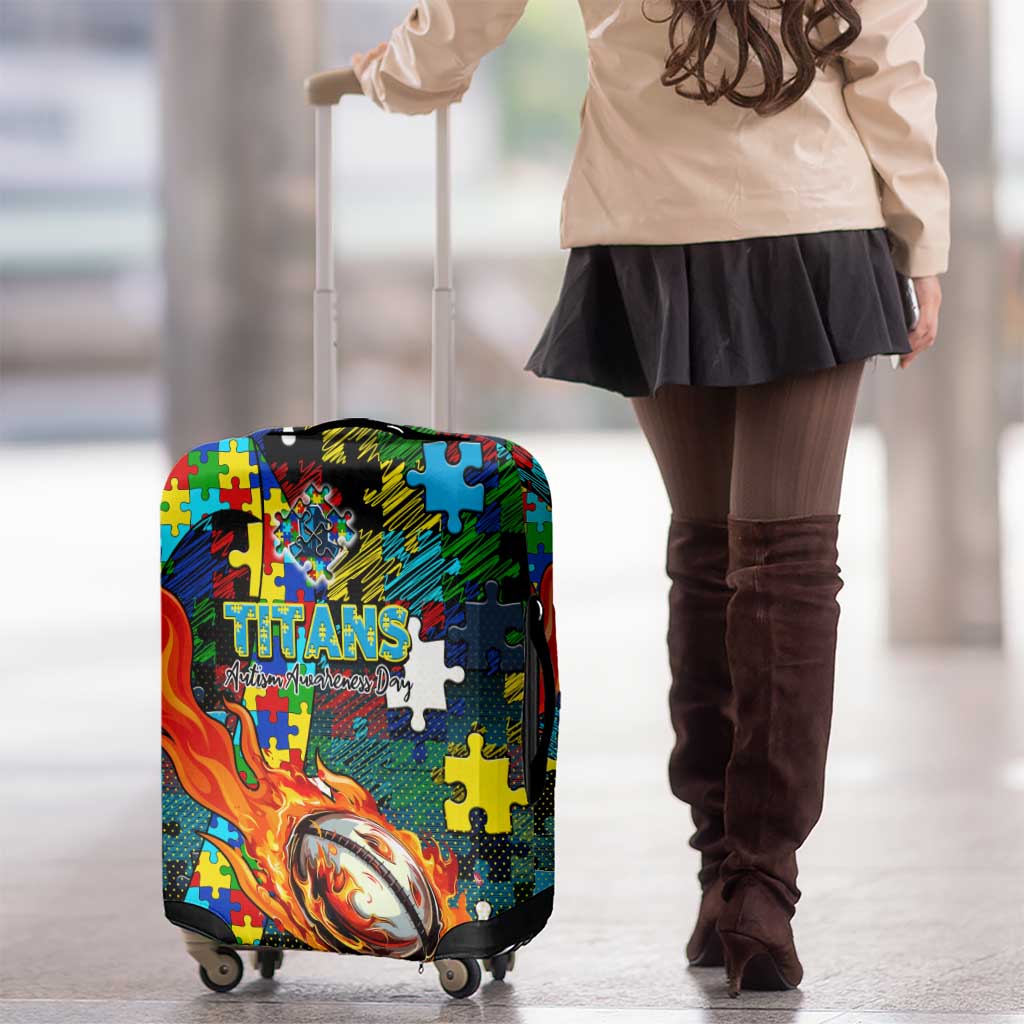 Titans Autism Awareness Luggage Cover Puzzle Flames Rugby Ball