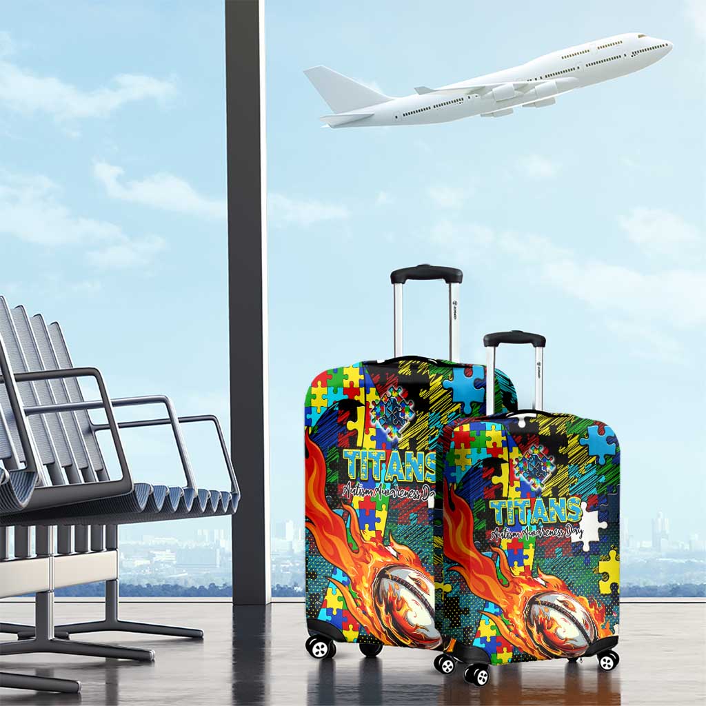 Titans Autism Awareness Luggage Cover Puzzle Flames Rugby Ball
