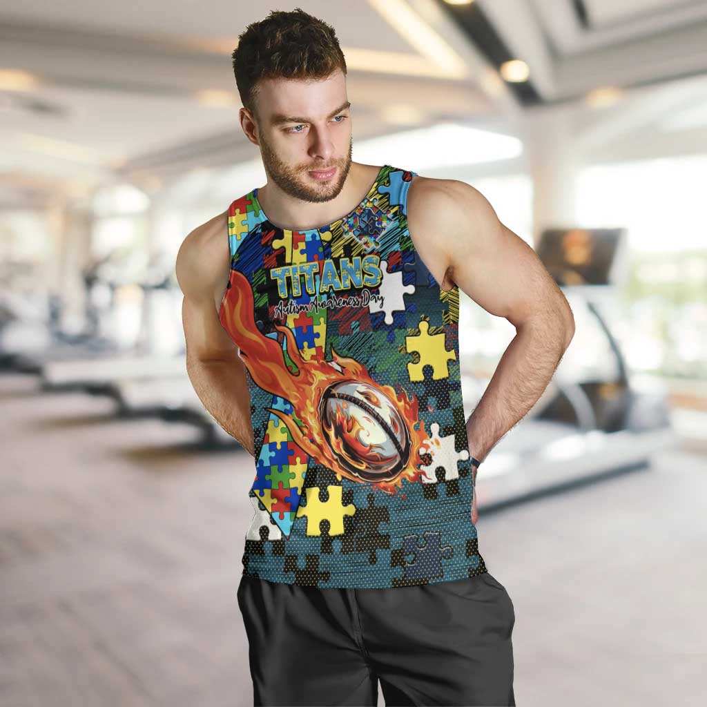 Titans Autism Awareness Men Tank Top Puzzle Flames Rugby Ball