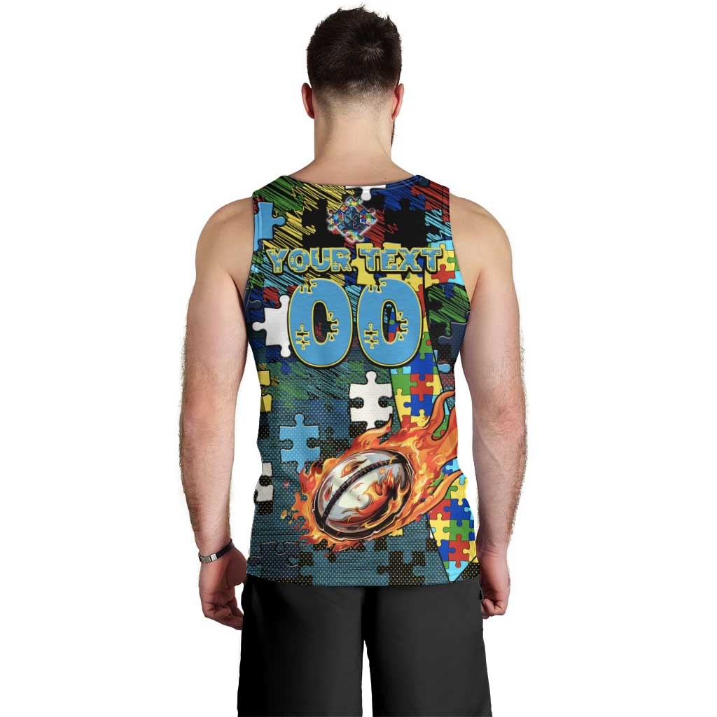 Titans Autism Awareness Men Tank Top Puzzle Flames Rugby Ball