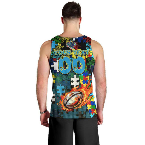 Titans Autism Awareness Men Tank Top Puzzle Flames Rugby Ball