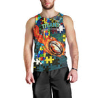 Titans Autism Awareness Men Tank Top Puzzle Flames Rugby Ball