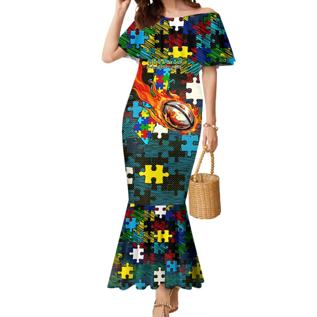 Titans Autism Awareness Mermaid Dress Puzzle Flames Rugby Ball
