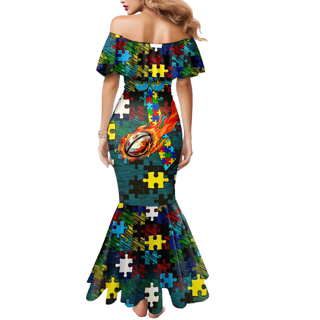 Titans Autism Awareness Mermaid Dress Puzzle Flames Rugby Ball