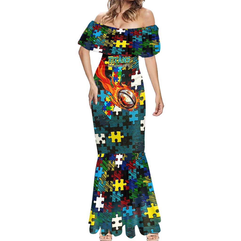 Titans Autism Awareness Mermaid Dress Puzzle Flames Rugby Ball