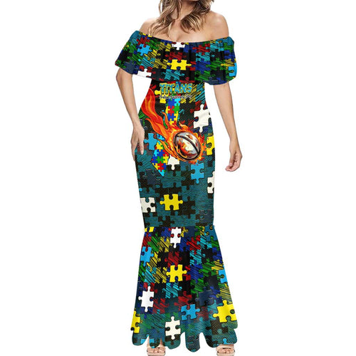 Titans Autism Awareness Mermaid Dress Puzzle Flames Rugby Ball