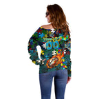 Titans Autism Awareness Off Shoulder Sweater Puzzle Flames Rugby Ball