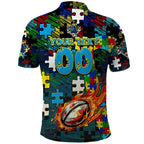Titans Autism Awareness Polo Shirt Puzzle Flames Rugby Ball