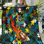 Titans Autism Awareness Quilt Puzzle Flames Rugby Ball