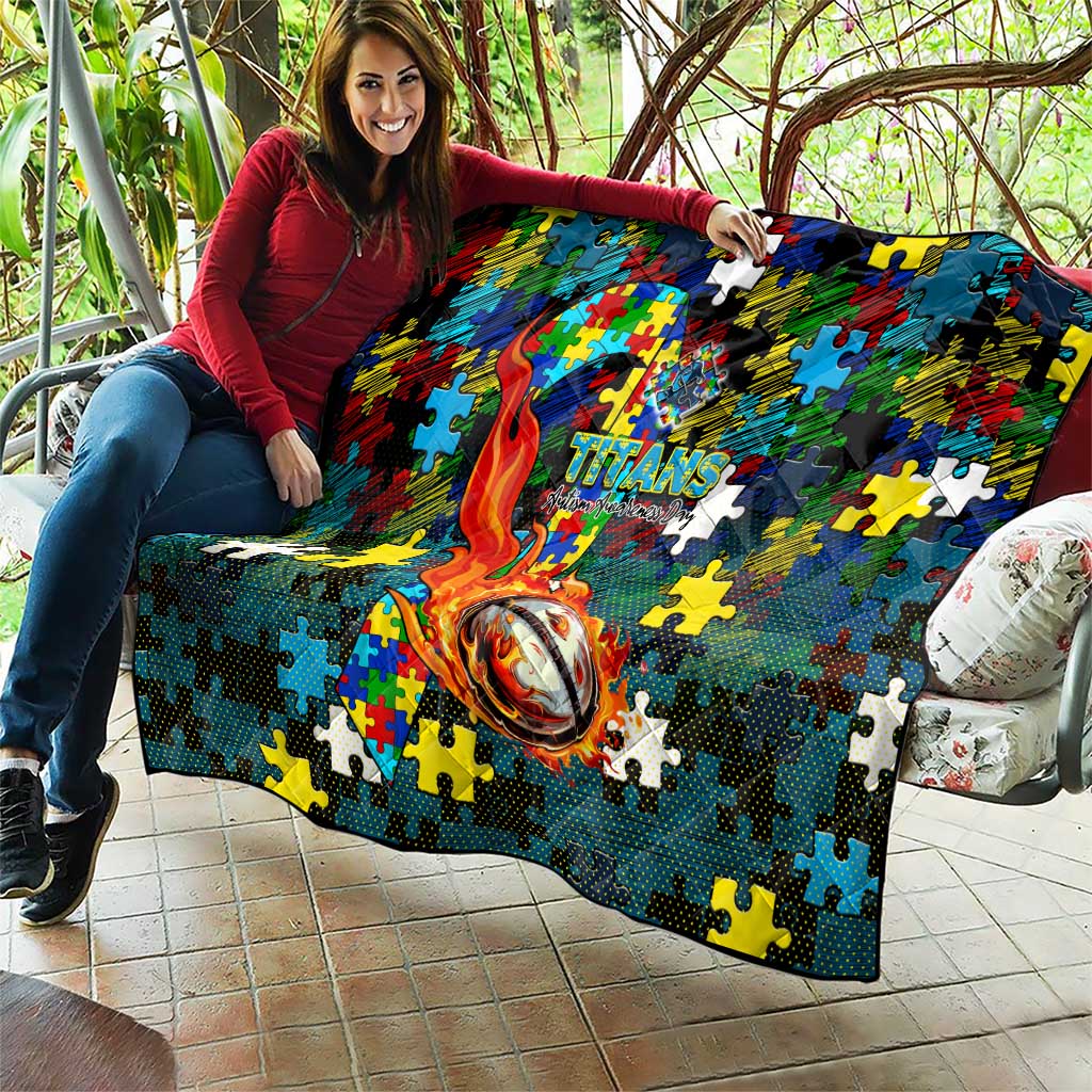 Titans Autism Awareness Quilt Puzzle Flames Rugby Ball