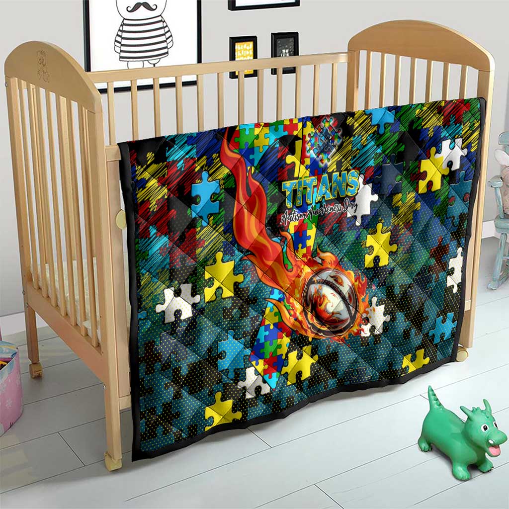 Titans Autism Awareness Quilt Puzzle Flames Rugby Ball