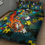 Titans Autism Awareness Quilt Bed Set Puzzle Flames Rugby Ball