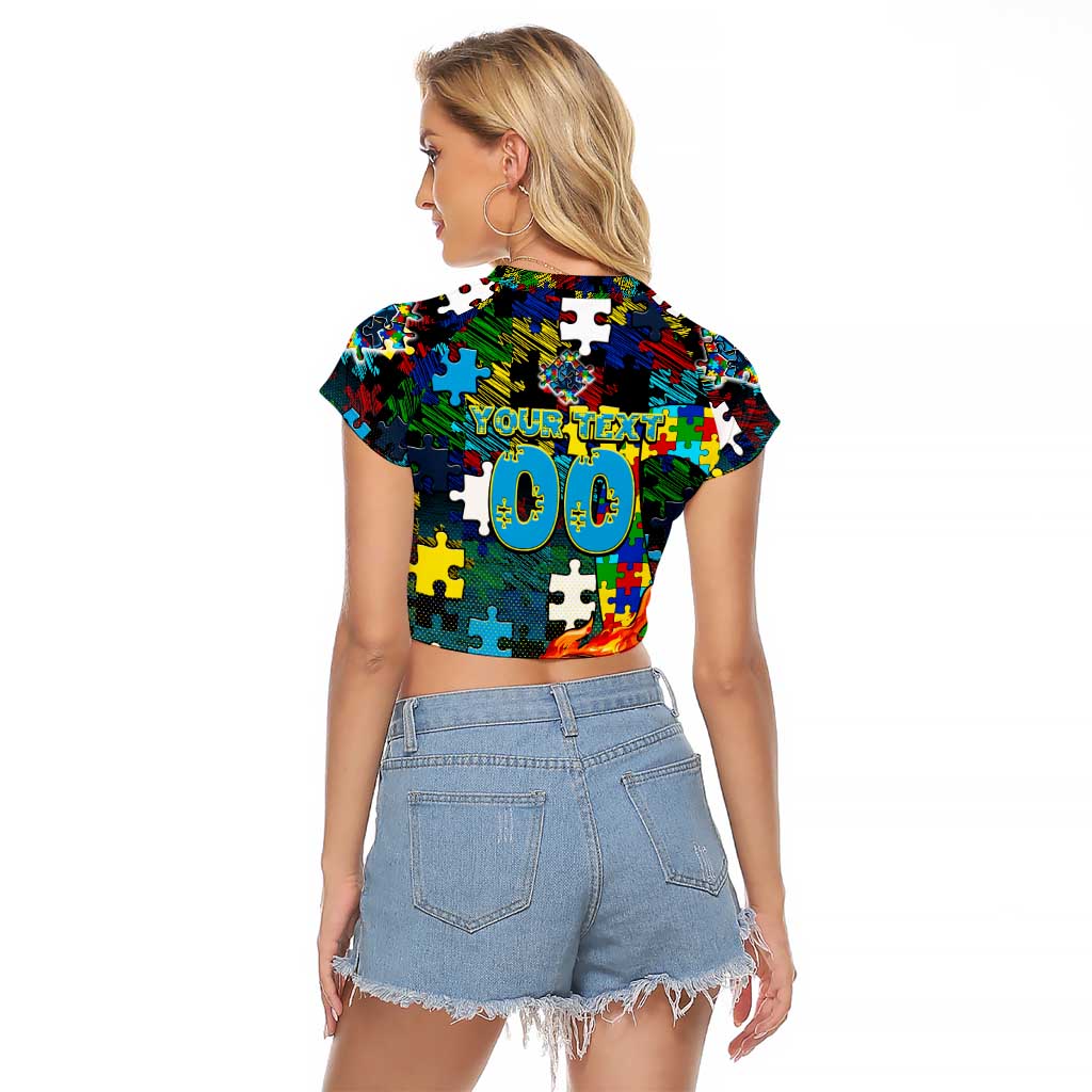 Titans Autism Awareness Raglan Cropped T Shirt Puzzle Flames Rugby Ball