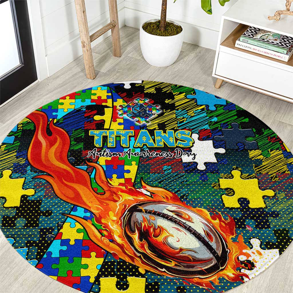 Titans Autism Awareness Round Carpet Puzzle Flames Rugby Ball