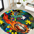 Titans Autism Awareness Round Carpet Puzzle Flames Rugby Ball