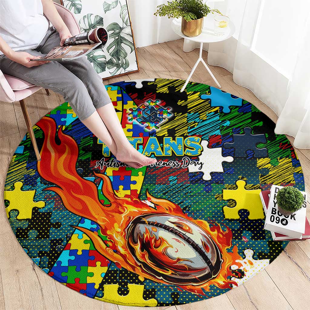 Titans Autism Awareness Round Carpet Puzzle Flames Rugby Ball