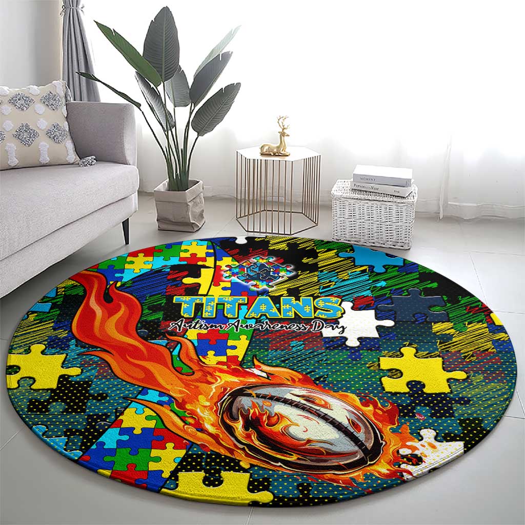 Titans Autism Awareness Round Carpet Puzzle Flames Rugby Ball
