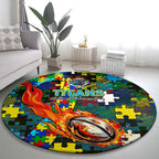 Titans Autism Awareness Round Carpet Puzzle Flames Rugby Ball