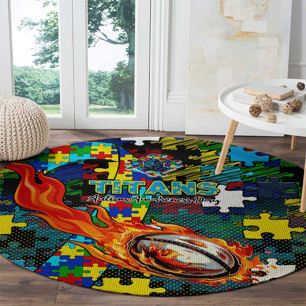 Titans Autism Awareness Round Carpet Puzzle Flames Rugby Ball