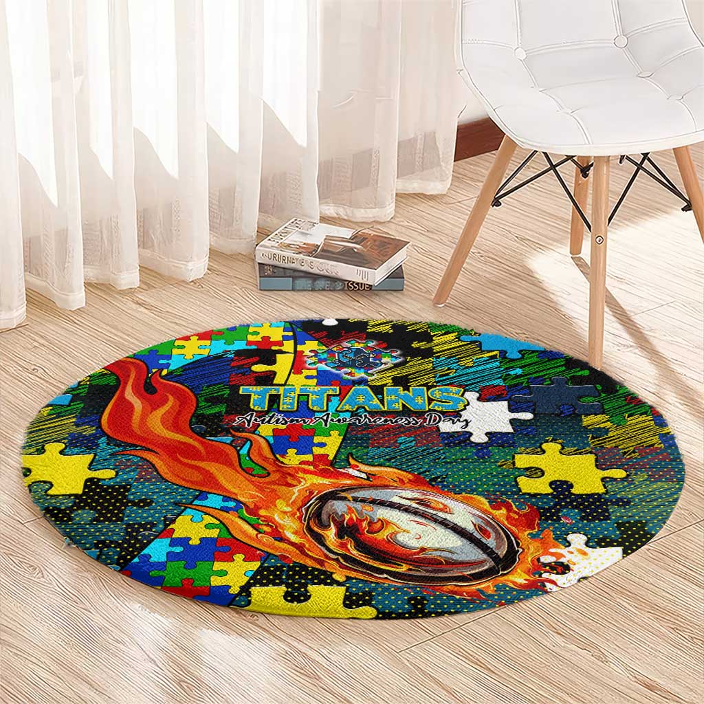 Titans Autism Awareness Round Carpet Puzzle Flames Rugby Ball