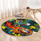 Titans Autism Awareness Round Carpet Puzzle Flames Rugby Ball