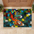 Titans Autism Awareness Rubber Doormat Puzzle Flames Rugby Ball