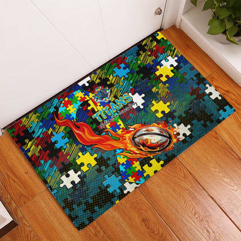 Titans Autism Awareness Rubber Doormat Puzzle Flames Rugby Ball