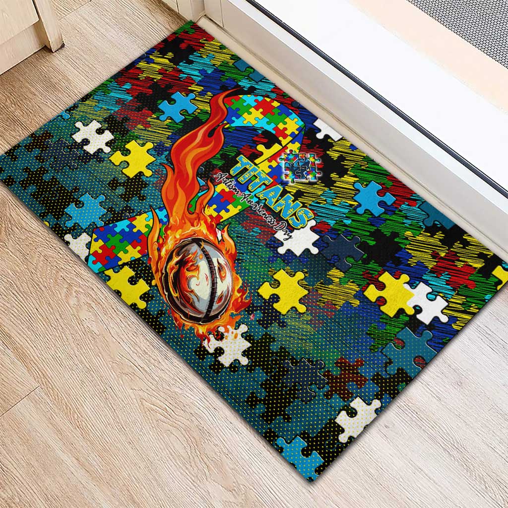 Titans Autism Awareness Rubber Doormat Puzzle Flames Rugby Ball