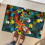 Titans Autism Awareness Rubber Doormat Puzzle Flames Rugby Ball