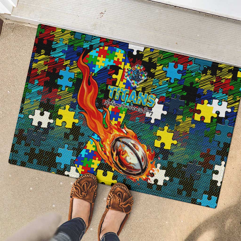 Titans Autism Awareness Rubber Doormat Puzzle Flames Rugby Ball