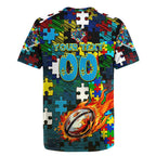 Titans Autism Awareness Rugby Jersey Puzzle Flames Rugby Ball