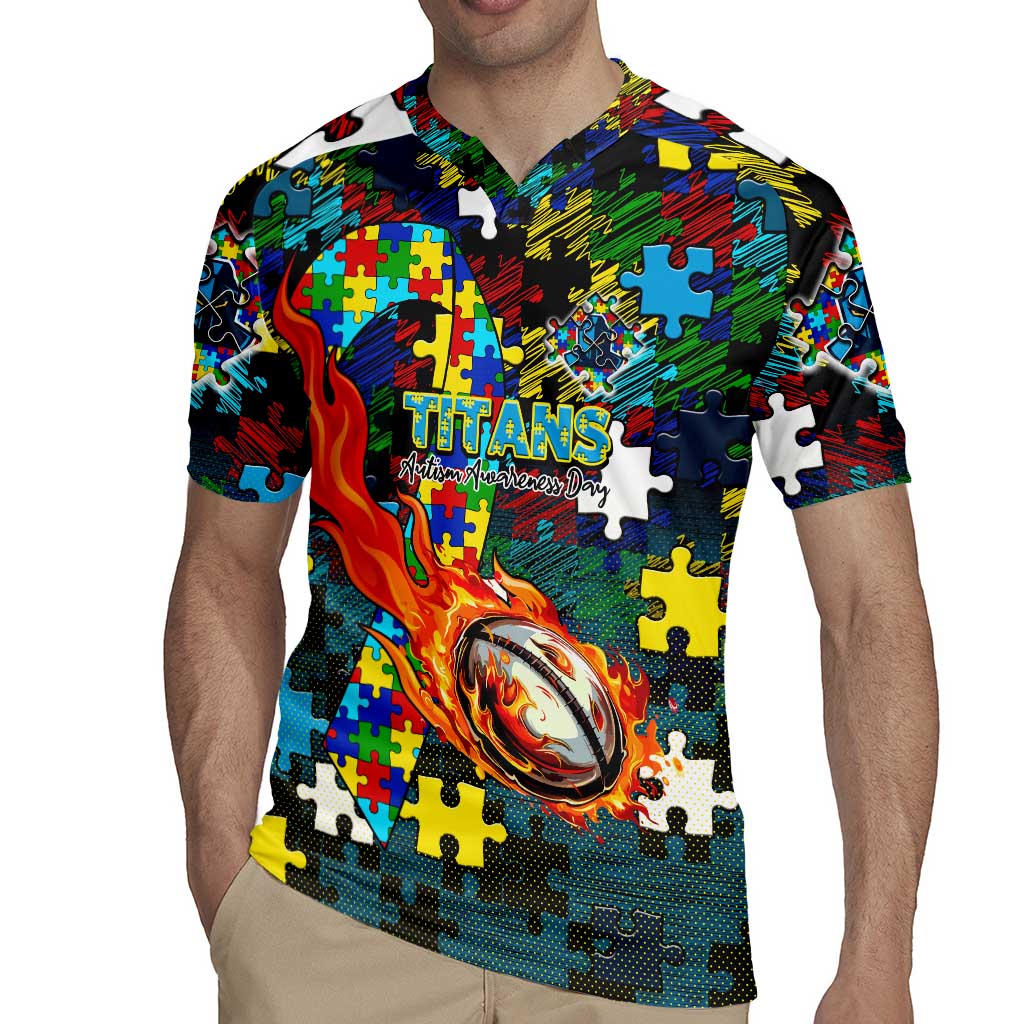 Titans Autism Awareness Rugby Jersey Puzzle Flames Rugby Ball