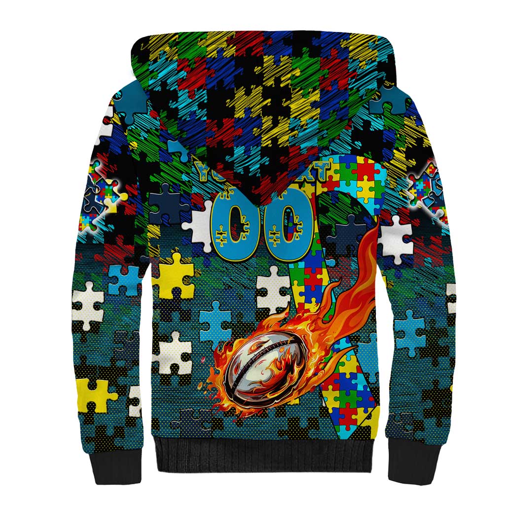 Titans Autism Awareness Sherpa Hoodie Puzzle Flames Rugby Ball