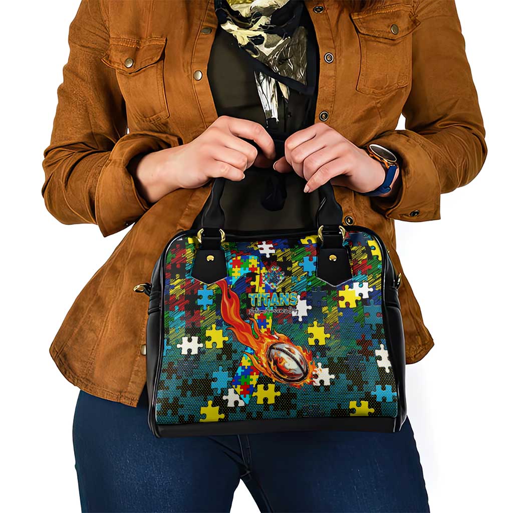 Titans Autism Awareness Shoulder Handbag Puzzle Flames Rugby Ball