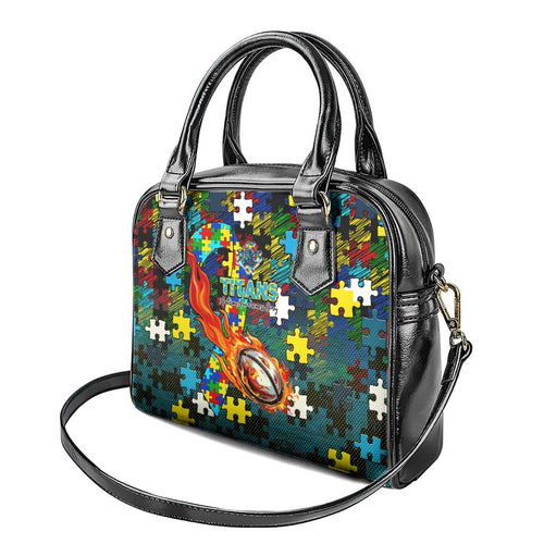 Titans Autism Awareness Shoulder Handbag Puzzle Flames Rugby Ball