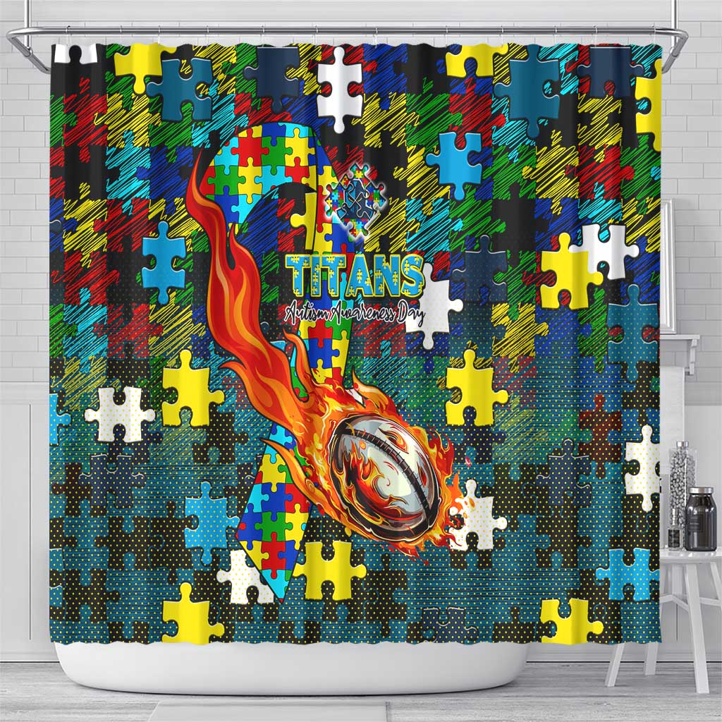 Titans Autism Awareness Shower Curtain Puzzle Flames Rugby Ball