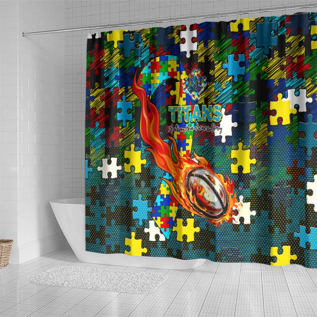 Titans Autism Awareness Shower Curtain Puzzle Flames Rugby Ball
