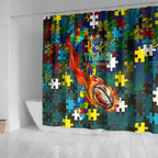 Titans Autism Awareness Shower Curtain Puzzle Flames Rugby Ball