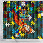 Titans Autism Awareness Shower Curtain Puzzle Flames Rugby Ball
