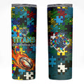 Titans Autism Awareness Skinny Tumbler Puzzle Flames Rugby Ball