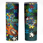 Titans Autism Awareness Skinny Tumbler Puzzle Flames Rugby Ball