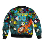 Titans Autism Awareness Sleeve Zip Bomber Jacket Puzzle Flames Rugby Ball
