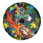 Titans Autism Awareness Spare Tire Cover Puzzle Flames Rugby Ball