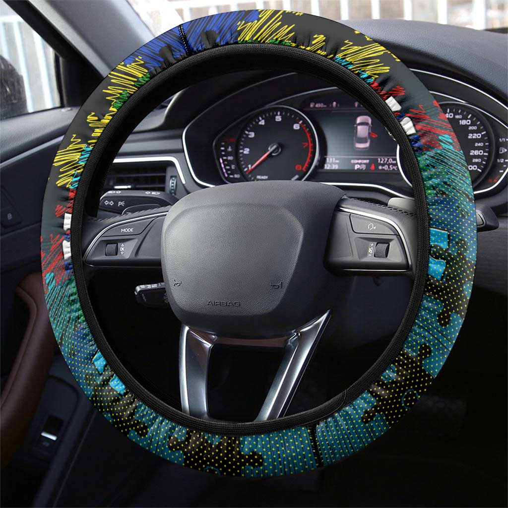 Titans Autism Awareness Steering Wheel Cover Puzzle Flames Rugby Ball