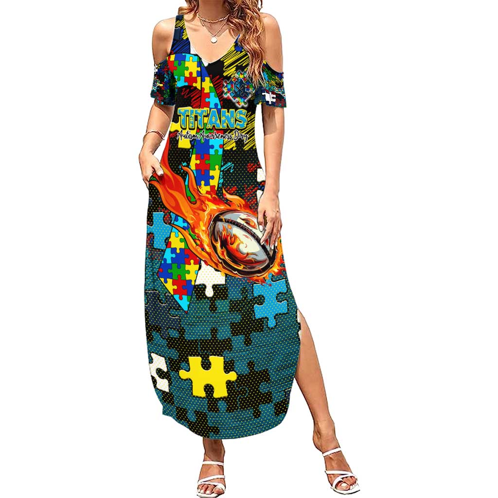 Titans Autism Awareness Summer Maxi Dress Puzzle Flames Rugby Ball